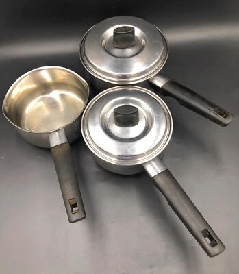 £31.49 • Buy Vintage Set Of 3 Prestige Stainless Steel Saucepans With Lids (see Details)