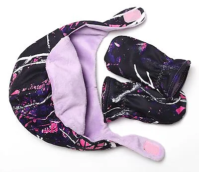 Muddy Girl Camo Baby Hat & Mittens Set Camouflage Pink Purple Moonshine • $21.95