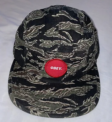 OBEY Circle Patch 5 Panel Tiger Camo Hat Adjustable Strapback Camp Cap • $30