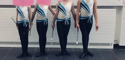 4 X Baton Twirling Dance Black Blue White Catsuit Child Age 8 Adult Size 16 • £99.99