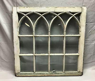 Antique Gothic Arched Glass Window Sash Shabby 34x35 Vintage Chic Old 568-23B • $375