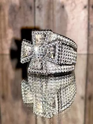 BAGUETTE CROSS Mens Bling Ring Ice Out 2.5ct Iced CZ Bling 14k White Gold 6-12 • $35.99