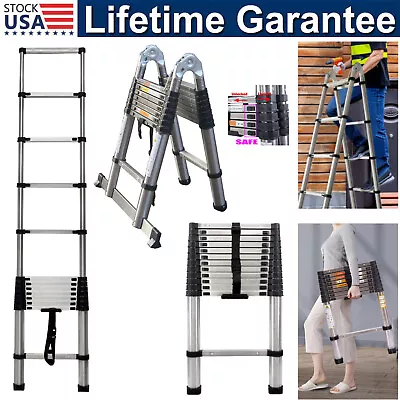 Telescopic Ladder Stainless Steel Multi-Purpose Folding Step Ladders 16FT 8FT  • $62.80