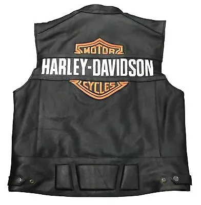 Harley Davidson Men's Motorbike Passing Link  Black Biker Genuine Leather Vest • $73