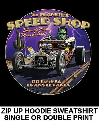 Frankenstein Monster Speed Shop Hot Rod Coupe Gothic Skull Zip Hoodie Sweatshirt • $57.99