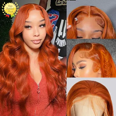 Ginger Orange Wig Human Hair Body Wave 13x4 Hd Lace Frontal Glueless Colored Wig • $204.98