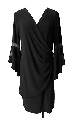 R & M Richards Dress 16 Black Mesh Rhinestone Stretch Career Church • $59.99