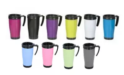 450ml Thermal Mug Hot Warm Drinks Coffee Tea Travel Flask Cup On Lid • £5.99