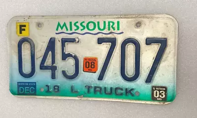 2008 Missouri 18 L TRUCK License Plate -  045 707  DEC 08 Sticker • $8.95