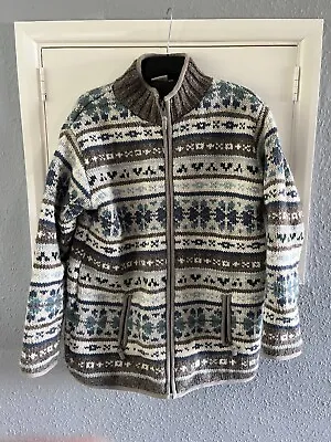 £23 • Buy Hand Made Heavyweight Zip Up Wool Cardigan Size L - Extremely Warm