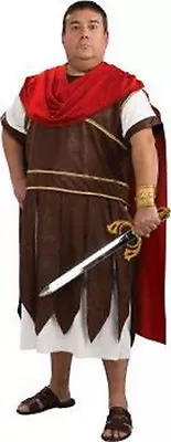 Roman Solider 3 Pc White Brown & Red Tunic Armor & Cape Men's Plus Size Costume • $59.98