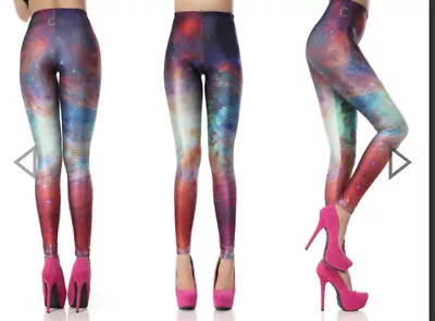 Online Legging Store Rainbow Galaxy Space Leggings L (fits 10-12) • £10