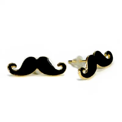 MOUSTACHE EARRINGS Post Stud Pair Enamel Jewelry Black Handelbar NEW Mustache • $7.95