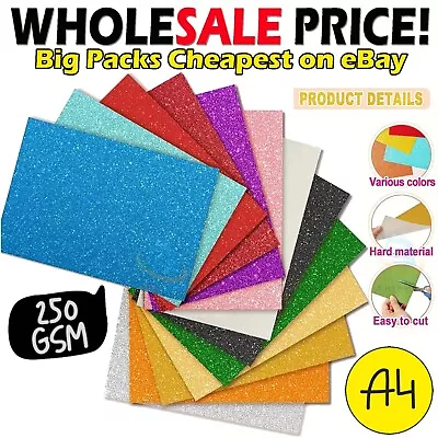 A4 Glitter Card Coloured Premium Quality Low Non Shed 250gsm Crafts Mixed  • £45.99