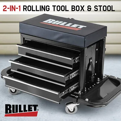 BULLET Rolling Tool Box Stool Mechanic Creeper Toolbox Seat Cushion Garage Tray • $148