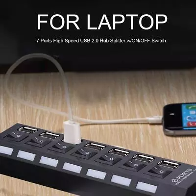 7 Ports High Speed USB 2.0 Hub Splitter W/ON/OFF Switch For Laptop (Black) • $13.29