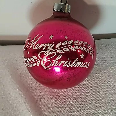 Vintage Glass Christmas Ornament - Shiny Brite Merry W Holly Sprigs • $12.50