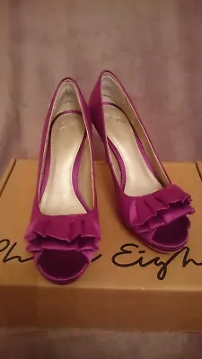 Phase Eight Magenta Purple/Pink Ruffle Court Shoes High Heels Satin Finish UK 7 • £45