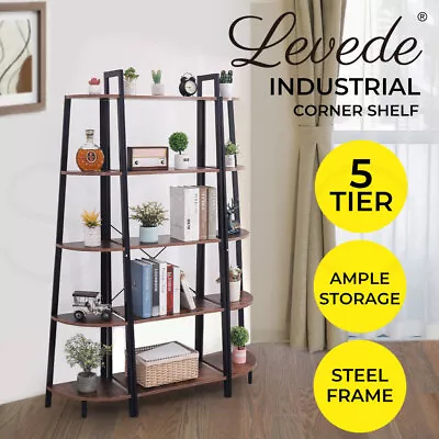 Levede Bookshelf Industrial Ladder Shelf Wooden Storage Display Rack 5 Tier • $69.99