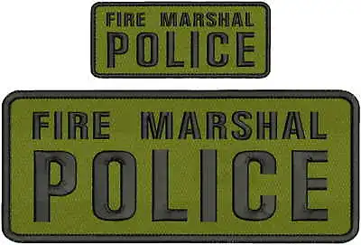 FIRE MARSHAL POLICE Embroidery Patches 4x10 And 2x5 Hook On Back  OD GREE • $14.99