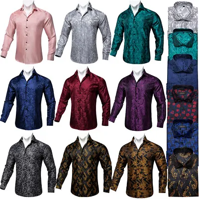 UK Men's Long Sleeve Casual Shirt Silk Paisley Cutaway Designer Dress Top S-3XL • £19.99