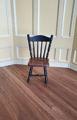 Dollhouse Miniature Kitchen Chair Black & Dark Walnut Spindle Back 1:12 Scale • $12.75