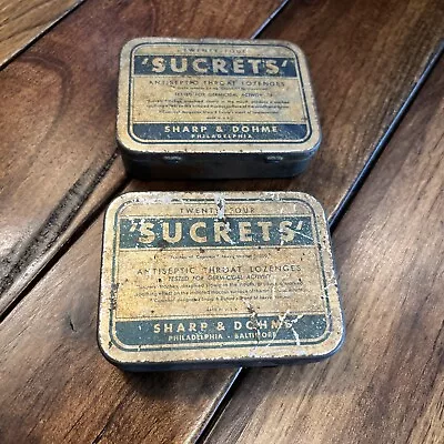 Vintage Sucrets Throat Lozenges Metal Tin Box Sharp & Dohme (2PC Lot) • $12