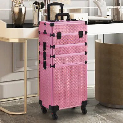 Large Makeup Trolley Case On Wheels Beauty Vanity Case Nail/Hairdressing Storage • £65.95