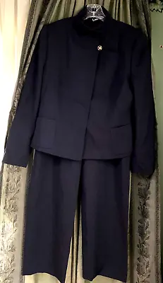 Louis Feraud Vintage Pant Suit In Gray? Navy? Wide Leg Short Blazer 12 Germany • £95.53