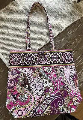 Retired Vera Bradley Very Berry Paisley Large Tote Handbag Bag Pink Purple White • $35