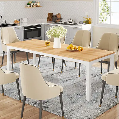 79  Wood & Metal Large Dining Table Rectangular Dinner Kitchen Table For 6 To 8 • $172.88