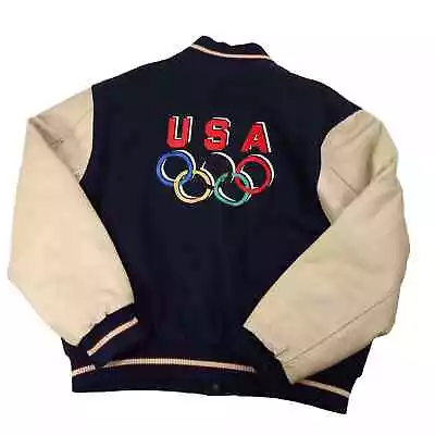 Vintage USA Olympics Mens XL Wool Varsity Letterman Jacket Blue • $148.95