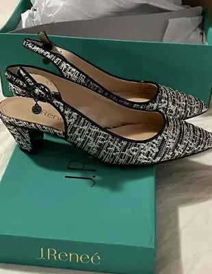 J Renee Womens Metallic Bo-Cacey FABGS Black Gold Slingback Heels Shoes 7 M • $15.16
