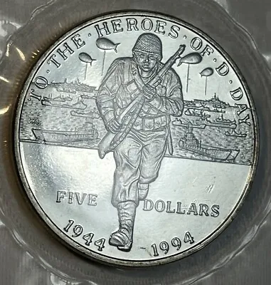 Heroes Of D-Day 50th Anniversary 1994 Commemorative $5 Marshall Islands Coin • $6.99