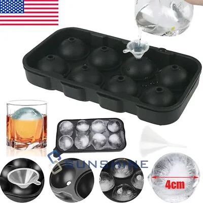 Black Round Silicone Ice Cube Ball Maker Tray 8 Large Sphere Molds Bar W/ Funnel • $8.99
