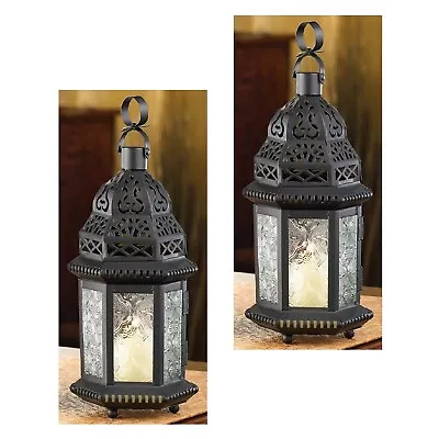 2 Pc Lot Etched Glass Moroccan Candle Lantern Door Latch Easy Access 10  Tall • $54