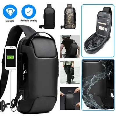 Men's Sling Backpack Waterproof Anti-theft Shoulder Crossbody Chest Bag USB Port • $20.99