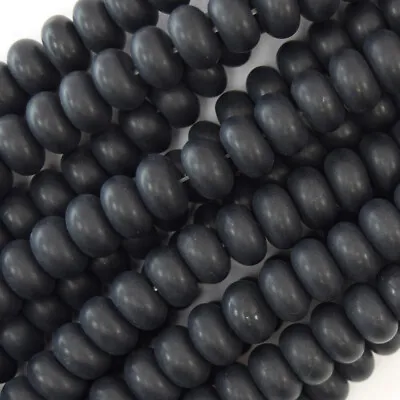 Matte Black Onyx Rondelle Button Beads Gemstone 15.5  Strand 4mm 6mm 8mm • $6.99