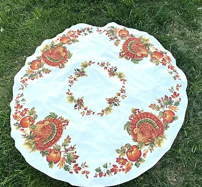 60  Round Tablecloth Thanksgiving Fall Harvest Autumn Leaves Orange • $15.99