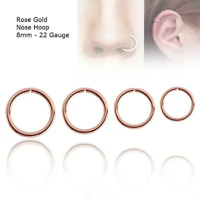 Rose Gold Titanium Anodized Stainless Steel Nose Ring Hoop 8mm 22 G   • $5.49