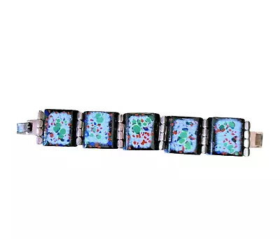 Vintage Copper And Enamel Splatter Pattern Panel Bracelet Mid-century Modern • $49.99