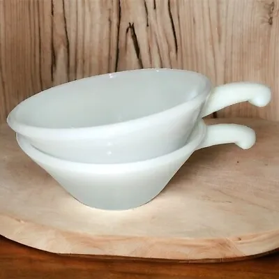 2 Vintage Anchor Hocking Fire King Milk Glass Soup Cereal Bowls Dishes Handles • $19.98