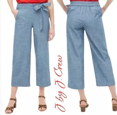 J By J. Crew Tie Waist Chambray Blue Cropped Cotton Pants -Women’s 8 • $18.75