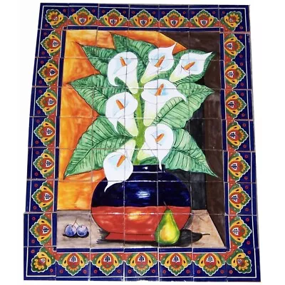 # 16 Mexican Talavera Mosaic Mural Tile Handmade Folk Art Volcano Backsplash • $229.99