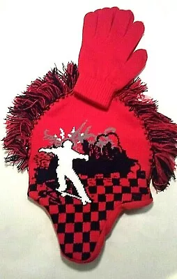 Boy's Mohawk Skull Beanie Winter Hat W/ Ear Flap & Gloves Skater Lined S/M L/XL • $11.99