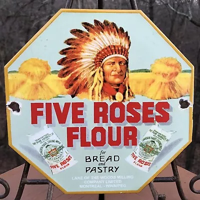 Vintage Five Roses Flour 8” Porcelain Bread Pastry Sign Indian Chief • $29.99