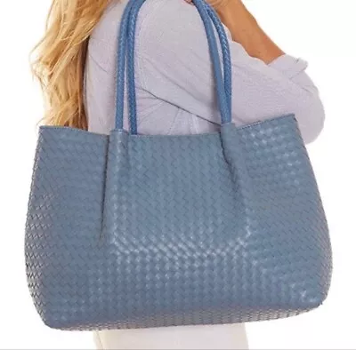 LULU DHARMA NWT Cornflower Blue Woven Vegan Leather Tote Bag • $49.99