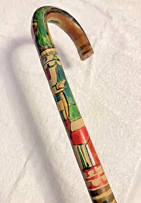 VINTAGE Mexican Hand-Carved Hand-Painted Cane Wooden Walking Stick Mexico 1977 • $32.99