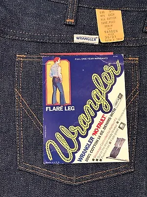 RARE NWT VINTAGE 70s Wrangler 945 DEN Bell Bottom Jeans Flare 36x31 Dark Blue • $249