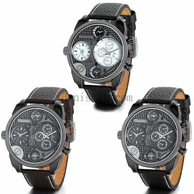 Men's Fashion Sport Watches Men Military Leather Band Quartz Wrist Watch • $14.99